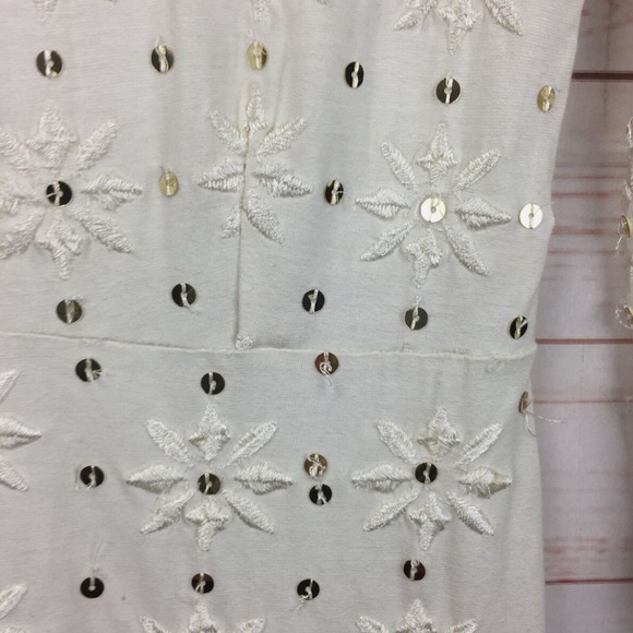 Free People Ivory Bodycon Dress Embroidered Flower Gold Sequins Long Sleeve - Picture 7 of 7